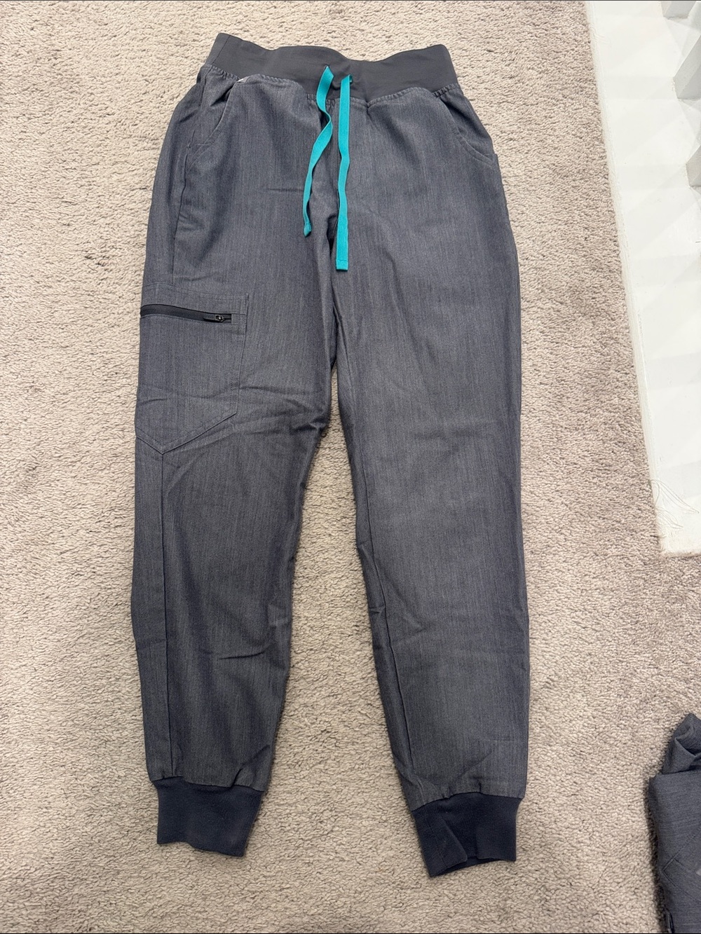 Women’s high rise Grey scrub Jogger Pants with Teal Drawstring